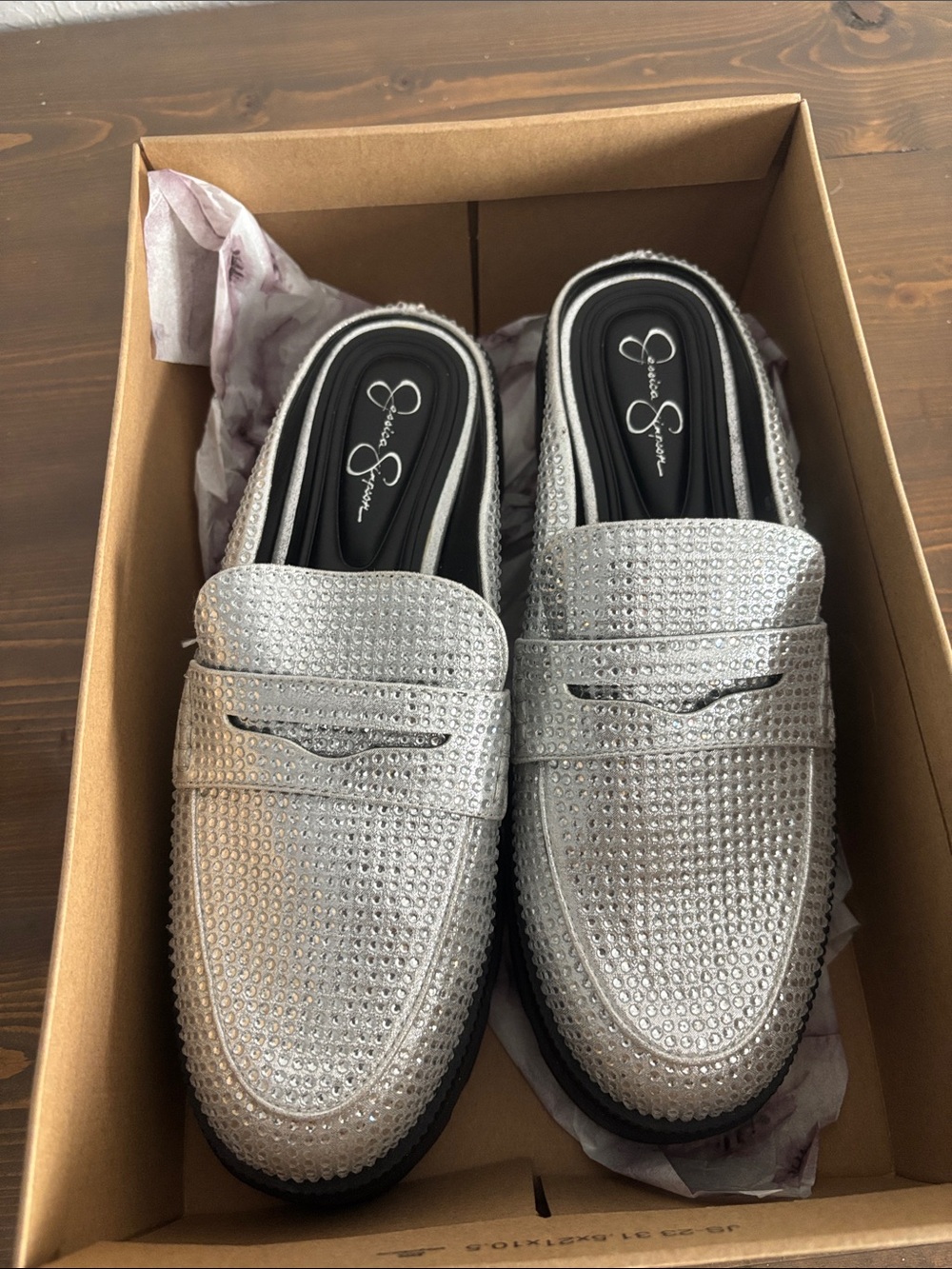 Jessica Simpson Silver Crystal-Embellished Slip-On Loafers